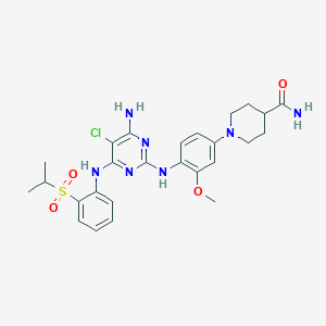 molecular formula C26H32ClN7O4S B3213725 1-[4-[[4-Amino-5-chloro-6-(2-propan-2-ylsulfonylanilino)-2-pyrimidinyl]amino]-3-methoxyphenyl]-4-piperidinecarboxamide CAS No. 1125593-85-2