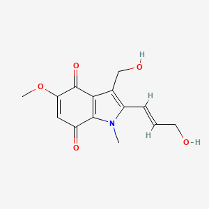 molecular formula C14H15NO5 B3213967 1-Methyl-2-(3-hydroxy-1-propenyl)-3-(hydroxymethyl)-5-methoxy-1H-indole-4,7-dione CAS No. 113194-74-4