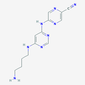 molecular formula C13H16N8 B3214239 5-((6-((4-Aminobutyl)amino)pyrimidin-4-yl)amino)pyrazine-2-carbonitrile CAS No. 1137475-17-2