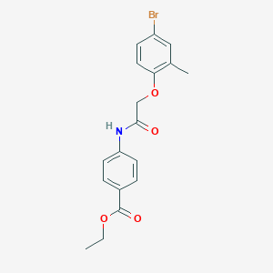 molecular formula C18H18BrNO4 B321430 Ethyl 4-{[(4-bromo-2-methylphenoxy)acetyl]amino}benzoate 