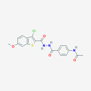 molecular formula C19H16ClN3O4S B321440 N-[4-({2-[(3-chloro-6-methoxy-1-benzothien-2-yl)carbonyl]hydrazino}carbonyl)phenyl]acetamide 