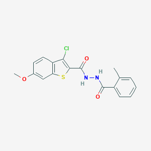 molecular formula C18H15ClN2O3S B321443 3-chloro-6-methoxy-N'-(2-methylbenzoyl)-1-benzothiophene-2-carbohydrazide 