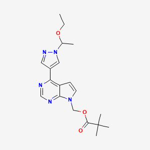 molecular formula C19H25N5O3 B3214588 （4-(1-(1-乙氧基乙基)-1H-吡唑-4-基)-7H-吡咯并[2,3-d]嘧啶-7-基)甲基新戊酸酯 CAS No. 1146629-76-6