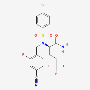 molecular formula C19H16ClF4N3O3S B3214591 (2R)-2-[[(4-Chlorophenyl)sulfonyl][(4-cyano-2-fluorophenyl)methyl]amino]-5,5,5-trifluoropentanamide CAS No. 1146699-69-5