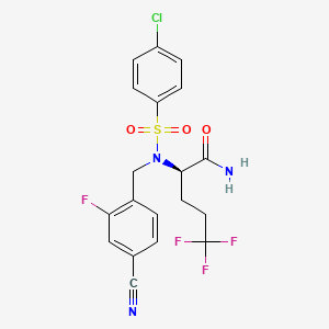 molecular formula C19H16ClF4N3O3S B3214591 Pentanamide, 2-[[(4-chlorophenyl)sulfonyl][(4-cyano-2-fluorophenyl)methyl]amino]-5,5,5-trifluoro-, (2R)- CAS No. 1146699-69-5