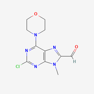 molecular formula C11H12ClN5O2 B3214635 2-Chloro-9-methyl-6-morpholino-9H-purine-8-carbaldehyde CAS No. 1148003-33-1