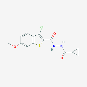 molecular formula C14H13ClN2O3S B321470 3-chloro-N'-(cyclopropylcarbonyl)-6-methoxy-1-benzothiophene-2-carbohydrazide 