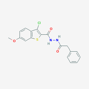 molecular formula C18H15ClN2O3S B321479 3-chloro-6-methoxy-N'-(phenylacetyl)-1-benzothiophene-2-carbohydrazide 