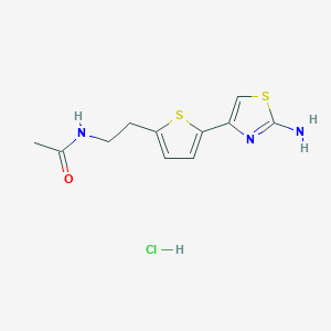 molecular formula C11H14ClN3OS2 B3214826 N-{2-[5-(2-amino-1,3-thiazol-4-yl)thiophen-2-yl]ethyl}acetamide hydrochloride CAS No. 1153279-32-3