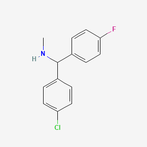 molecular formula C14H13ClFN B3214972 [(4-Chlorophenyl)(4-fluorophenyl)methyl](methyl)amine CAS No. 1156265-29-0