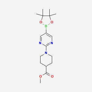 molecular formula C17H26BN3O4 B3215482 Methyl 1-(5-(4,4,5,5-tetramethyl-1,3,2-dioxaborolan-2-YL)pyrimidin-2-YL)piperidine-4-carboxylate CAS No. 1160790-50-0
