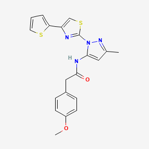 molecular formula C20H18N4O2S2 B3215967 2-(4-methoxyphenyl)-N-(3-methyl-1-(4-(thiophen-2-yl)thiazol-2-yl)-1H-pyrazol-5-yl)acetamide CAS No. 1170139-78-2