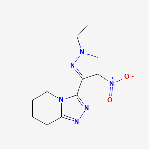 molecular formula C11H14N6O2 B3215974 3-(1-ethyl-4-nitro-1H-pyrazol-3-yl)-5,6,7,8-tetrahydro[1,2,4]triazolo[4,3-a]pyridine CAS No. 1170149-19-5