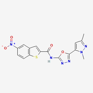 molecular formula C16H12N6O4S B3216066 N-(5-(1,3-dimethyl-1H-pyrazol-5-yl)-1,3,4-oxadiazol-2-yl)-5-nitrobenzo[b]thiophene-2-carboxamide CAS No. 1170536-21-6