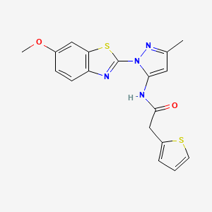 molecular formula C18H16N4O2S2 B3216103 N-(1-(6-methoxybenzo[d]thiazol-2-yl)-3-methyl-1H-pyrazol-5-yl)-2-(thiophen-2-yl)acetamide CAS No. 1170804-43-9