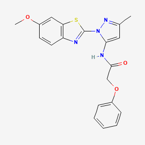 molecular formula C20H18N4O3S B3216136 N-(1-(6-methoxybenzo[d]thiazol-2-yl)-3-methyl-1H-pyrazol-5-yl)-2-phenoxyacetamide CAS No. 1170953-37-3