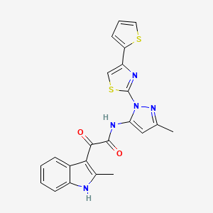 molecular formula C22H17N5O2S2 B3216154 N-(3-methyl-1-(4-(thiophen-2-yl)thiazol-2-yl)-1H-pyrazol-5-yl)-2-(2-methyl-1H-indol-3-yl)-2-oxoacetamide CAS No. 1170995-26-2