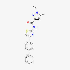 molecular formula C22H20N4OS B3216163 N-(4-([1,1'-biphenyl]-4-yl)thiazol-2-yl)-1-ethyl-5-methyl-1H-pyrazole-3-carboxamide CAS No. 1171014-62-2