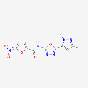 molecular formula C12H10N6O5 B3216196 N-(5-(1,3-dimethyl-1H-pyrazol-5-yl)-1,3,4-oxadiazol-2-yl)-5-nitrofuran-2-carboxamide CAS No. 1171199-97-5