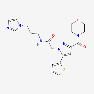 molecular formula C20H24N6O3S B3216207 N-(3-(1H-imidazol-1-yl)propyl)-2-(3-(morpholine-4-carbonyl)-5-(thiophen-2-yl)-1H-pyrazol-1-yl)acetamide CAS No. 1171203-56-7