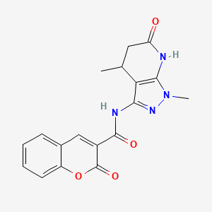 molecular formula C18H16N4O4 B3216283 N-(1,4-dimethyl-6-oxo-4,5,6,7-tetrahydro-1H-pyrazolo[3,4-b]pyridin-3-yl)-2-oxo-2H-chromene-3-carboxamide CAS No. 1171438-49-5