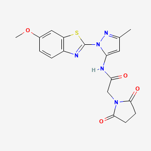 molecular formula C18H17N5O4S B3216359 2-(2,5-dioxopyrrolidin-1-yl)-N-(1-(6-methoxybenzo[d]thiazol-2-yl)-3-methyl-1H-pyrazol-5-yl)acetamide CAS No. 1171627-67-0