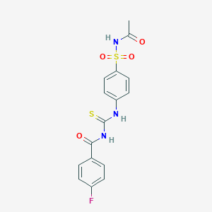 molecular formula C16H14FN3O4S2 B321637 N-{[4-(acetylsulfamoyl)phenyl]carbamothioyl}-4-fluorobenzamide 
