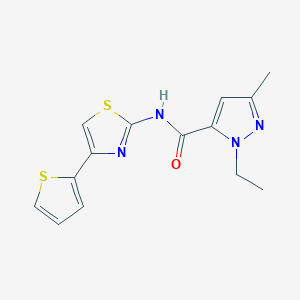 molecular formula C14H14N4OS2 B3216396 1-ethyl-3-methyl-N-(4-(thiophen-2-yl)thiazol-2-yl)-1H-pyrazole-5-carboxamide CAS No. 1171759-50-4