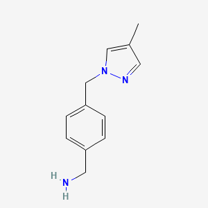 molecular formula C12H15N3 B3216494 {4-[(4-methyl-1H-pyrazol-1-yl)methyl]benzyl}amine CAS No. 1171936-18-7