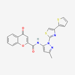 molecular formula C21H14N4O3S2 B3216538 N-(3-methyl-1-(4-(thiophen-2-yl)thiazol-2-yl)-1H-pyrazol-5-yl)-4-oxo-4H-chromene-2-carboxamide CAS No. 1172041-26-7