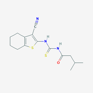 molecular formula C15H19N3OS2 B321655 N-[(3-cyano-4,5,6,7-tetrahydro-1-benzothiophen-2-yl)carbamothioyl]-3-methylbutanamide 