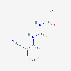 molecular formula C11H11N3OS B321658 N-[(2-cyanophenyl)carbamothioyl]propanamide 