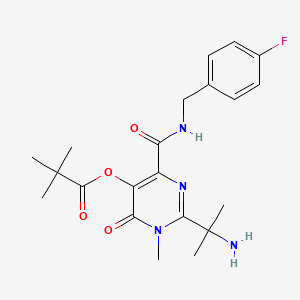 molecular formula C21H27FN4O4 B3216580 2-(2-Aminopropan-2-yl)-4-((4-fluorobenzyl)carbamoyl)-1-methyl-6-oxo-1,6-dihydropyrimidin-5-yl 2,2-dimethylpropanoate CAS No. 1172131-64-4