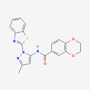 molecular formula C20H16N4O3S B3216587 N-(1-(benzo[d]thiazol-2-yl)-3-methyl-1H-pyrazol-5-yl)-2,3-dihydrobenzo[b][1,4]dioxine-6-carboxamide CAS No. 1172233-74-7