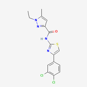 molecular formula C16H14Cl2N4OS B3216608 N-(4-(3,4-dichlorophenyl)thiazol-2-yl)-1-ethyl-5-methyl-1H-pyrazole-3-carboxamide CAS No. 1172258-30-8