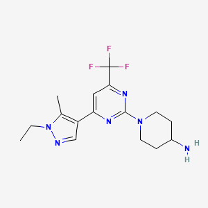 molecular formula C16H21F3N6 B3216656 1-(4-(1-Ethyl-5-methyl-1H-pyrazol-4-yl)-6-(trifluoromethyl)pyrimidin-2-yl)piperidin-4-amine CAS No. 1172353-24-0