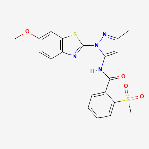 molecular formula C20H18N4O4S2 B3216706 N-(1-(6-methoxybenzo[d]thiazol-2-yl)-3-methyl-1H-pyrazol-5-yl)-2-(methylsulfonyl)benzamide CAS No. 1172428-25-9