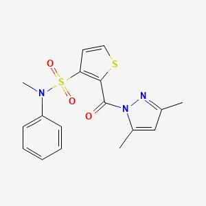 molecular formula C17H17N3O3S2 B3216710 2-(3,5-dimethyl-1H-pyrazole-1-carbonyl)-N-methyl-N-phenylthiophene-3-sulfonamide CAS No. 1172475-25-0
