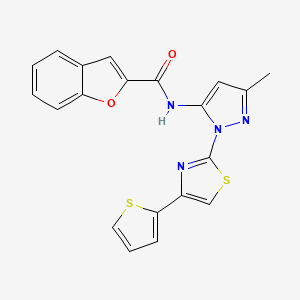 molecular formula C20H14N4O2S2 B3216774 N-(3-methyl-1-(4-(thiophen-2-yl)thiazol-2-yl)-1H-pyrazol-5-yl)benzofuran-2-carboxamide CAS No. 1172760-34-7