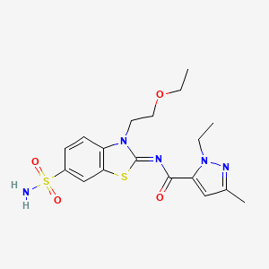 molecular formula C18H23N5O4S2 B3216979 (E)-N-(3-(2-ethoxyethyl)-6-sulfamoylbenzo[d]thiazol-2(3H)-ylidene)-1-ethyl-3-methyl-1H-pyrazole-5-carboxamide CAS No. 1173497-02-3