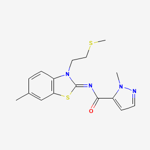 molecular formula C16H18N4OS2 B3217011 (E)-1-methyl-N-(6-methyl-3-(2-(methylthio)ethyl)benzo[d]thiazol-2(3H)-ylidene)-1H-pyrazole-5-carboxamide CAS No. 1173607-65-2
