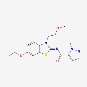 molecular formula C17H20N4O3S B3217012 (E)-N-(6-ethoxy-3-(2-methoxyethyl)benzo[d]thiazol-2(3H)-ylidene)-1-methyl-1H-pyrazole-5-carboxamide CAS No. 1173620-00-2