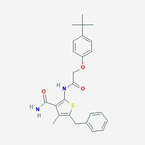 molecular formula C25H28N2O3S B321703 5-Benzyl-2-{[(4-tert-butylphenoxy)acetyl]amino}-4-methylthiophene-3-carboxamide 
