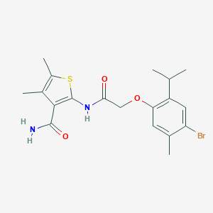 molecular formula C19H23BrN2O3S B321716 2-{[(4-Bromo-2-isopropyl-5-methylphenoxy)acetyl]amino}-4,5-dimethyl-3-thiophenecarboxamide 