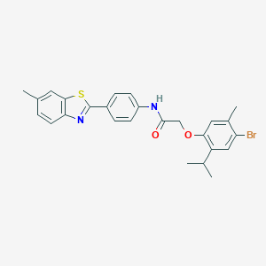molecular formula C26H25BrN2O2S B321717 2-(4-bromo-2-isopropyl-5-methylphenoxy)-N-[4-(6-methyl-1,3-benzothiazol-2-yl)phenyl]acetamide 