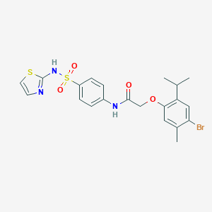 molecular formula C21H22BrN3O4S2 B321718 2-(4-bromo-2-isopropyl-5-methylphenoxy)-N-{4-[(1,3-thiazol-2-ylamino)sulfonyl]phenyl}acetamide 