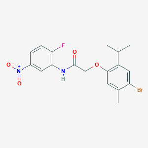 molecular formula C18H18BrFN2O4 B321726 2-(4-bromo-2-isopropyl-5-methylphenoxy)-N-{2-fluoro-5-nitrophenyl}acetamide 