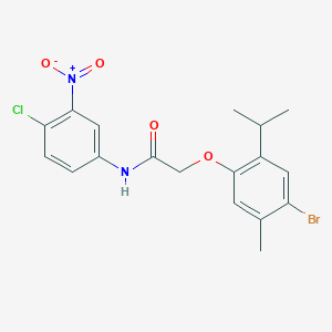 molecular formula C18H18BrClN2O4 B321734 2-(4-bromo-2-isopropyl-5-methylphenoxy)-N-{4-chloro-3-nitrophenyl}acetamide 