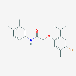 molecular formula C20H24BrNO2 B321736 2-(4-bromo-2-isopropyl-5-methylphenoxy)-N-(3,4-dimethylphenyl)acetamide 