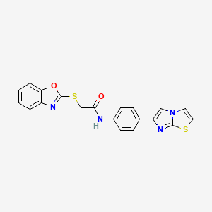 molecular formula C20H14N4O2S2 B3217544 2-(benzo[d]oxazol-2-ylthio)-N-(4-(imidazo[2,1-b]thiazol-6-yl)phenyl)acetamide CAS No. 1180547-71-0